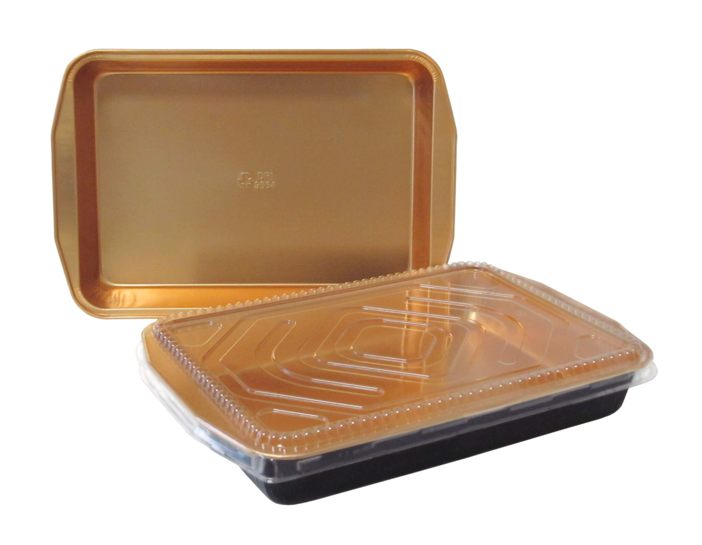 Durable Packaging 9664-PT-25 108 oz. Black Diamond and Gold Extra Large Foil  Entree / Take Out Pan with Dome Lid - 25/Case