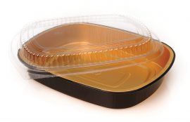 Pactiv Classic Carryout Aluminum Small Food Container Black/Gold, 46 fl-oz.  - 50/Case-SPLYCO